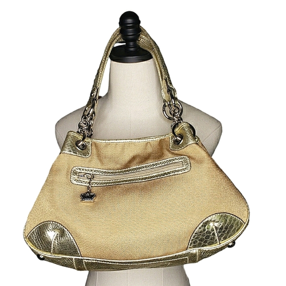 Satchel Vintage Y2K Mobwife Gold Metallic Textile Faux Leather Shoulder Bag Fall